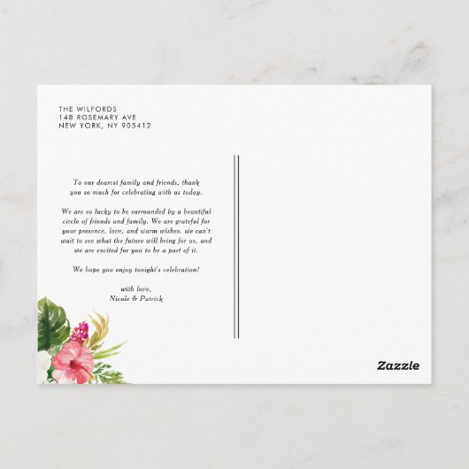 Tropische bloemen en groen bruiloft dank u briefkaart (Achterkant)