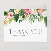 Tropische bloemen en groen bruiloft dank u briefkaart (Voorkant)