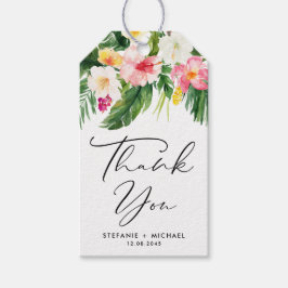 Tropische bloemen en groen bruiloft dank u cadeaulabel