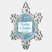 Tropische bloemen en groen strand bruiloft tin sneeuwvlok ornament (Rechts)