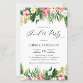 Tropische bloemen en groen verjaardag uitnodiging (Voorkant)