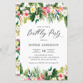 Tropische bloemen en groen verjaardag uitnodiging (Voorkant / Achterkant)