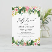 Tropische bloemen en groen Zomer Baby Brunch Kaart (Staand voorkant)