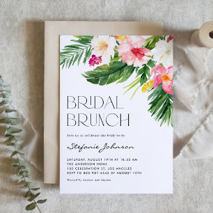 Tropische bloemen en groen zomer bruids brunch kaart