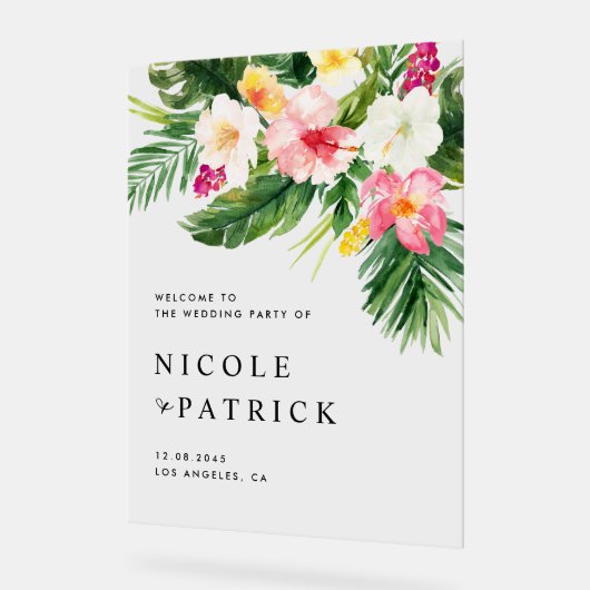 Tropische bloemen en groen zomer bruiloft acryl bord (Hoek)