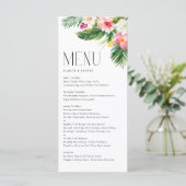 Tropische bloemen en groen zomer bruiloft menu (Staand voorkant)