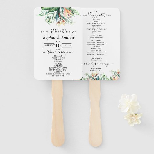 Tropische bloemen en groene bladeren Reeks ventila Handwaaier (Voorkant en achterkant)