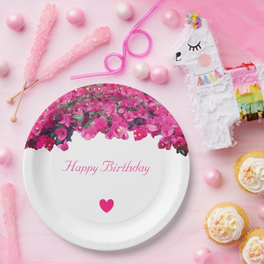 Tropische bloemen en hart Birthday Papieren Bordje (Feest)