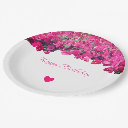 Tropische bloemen en hart Birthday Papieren Bordje (Gekanteld)
