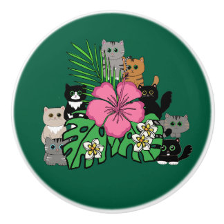 Tropische bloemen en Kawaii Cats Keramische trek Keramische Knop