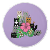 Tropische bloemen en kawaii katten keramische knop (Voorkant)