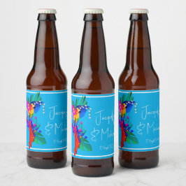 Tropische Bloemen en Kleurrijke Papegaai Bier Etiket