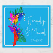 Tropische bloemen en kleurrijke papegaai bier etiket (Enkel label)