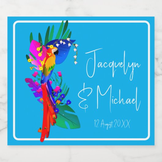 Tropische bloemen en kleurrijke papegaai bier etiket (Enkel label)