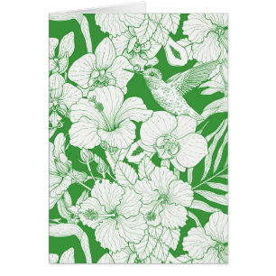 Tropische bloemen en kolibrie in het groen