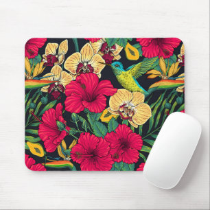 Tropische bloemen en kolibrie - Zomer Botanica Muismat