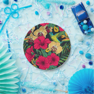 Tropische bloemen en kolibrie - Zomer Botanica Papieren Bordje