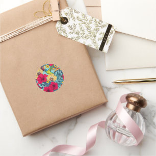 Tropische bloemen en kolibrie - Zomer Botanica Ronde Sticker