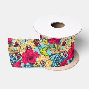 Tropische bloemen en kolibrie - Zomer Botanica Satijnen Lint