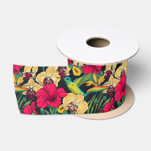 Tropische bloemen en kolibrie - Zomer Botanica Satijnen Lint