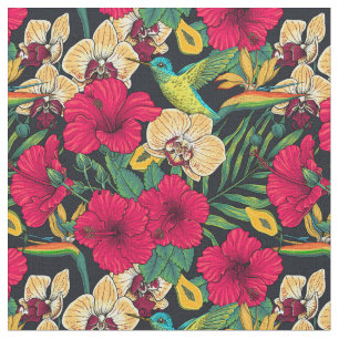 Tropische bloemen en kolibrie - Zomer Botanica Stof