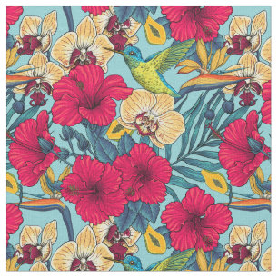 Tropische bloemen en kolibrie - Zomer Botanica Stof