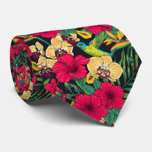 Tropische bloemen en kolibrie - Zomer Botanica Stropdas