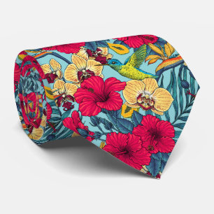 Tropische bloemen en kolibrie - Zomer Botanica Stropdas