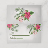Tropische bloemen en lederen bruiloft plaatskaartje (Buitenkant ongevouwen)