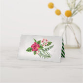 Tropische bloemen en lederen bruiloft plaatskaartje (Achterkant)