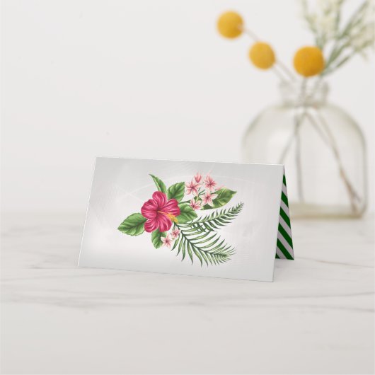 Tropische bloemen en lederen bruiloft plaatskaartje (Achterkant)