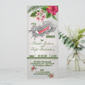 Tropische bloemen en lederen bruiloft-repetitie kaart (Staand voorkant)