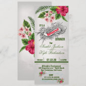 Tropische bloemen en lederen bruiloft-repetitie kaart (Voorkant / Achterkant)