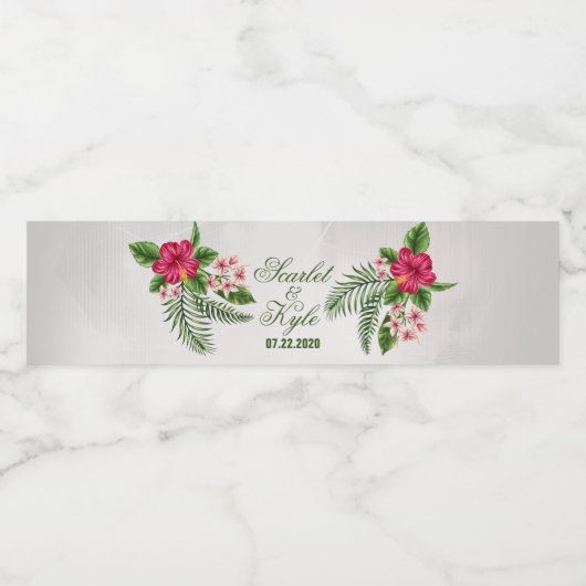 Tropische bloemen en lederen waterfleslabels waterfles etiket (Enkel label)