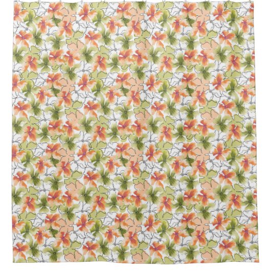 Tropische bloemen en lijnkunst douchegordijn (Voorkant)
