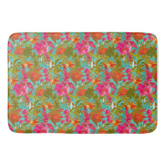 Tropische bloemen en luipaardprint douchegordijn badmat