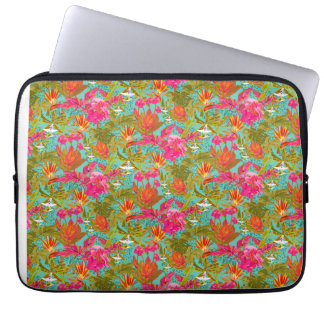 Tropische bloemen en luipaardprint laptophoes laptop sleeve