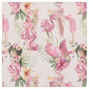 Tropische bloemen en meisjes stof