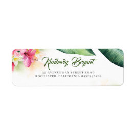 Tropische bloemen en palmbladeren Beach Seaside Etiket