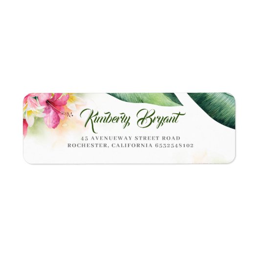 Tropische bloemen en palmbladeren Beach Seaside Etiket (Voorkant)