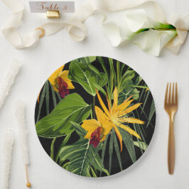 Tropische bloemen en palmbladeren in zomerse print papieren bordje