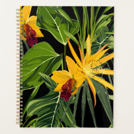 Tropische bloemen en palmbladeren in zomerse print planner