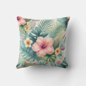 Tropische bloemen en palmbladeren kussen (Achterkant)