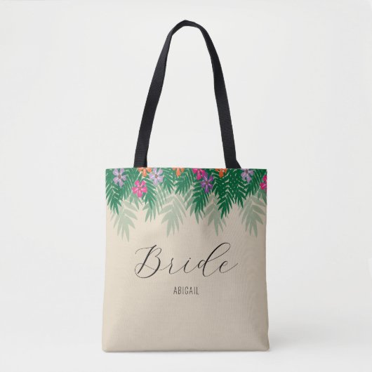 Tropische bloemen en palmtakken bruid tote bag (Voorkant)