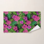 Tropische bloemen en planten op zwart bad handdoek (Handdoek)