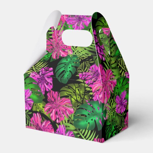 Tropische bloemen en planten op zwart bedankdoosjes (Voorkant Zijde)