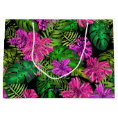 Tropische bloemen en planten op zwart groot cadeauzakje (Voorkant)