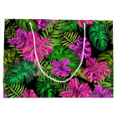 Tropische bloemen en planten op zwart groot cadeauzakje (Achterkant)