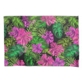 Tropische bloemen en planten op zwart kussensloop (Voorkant)