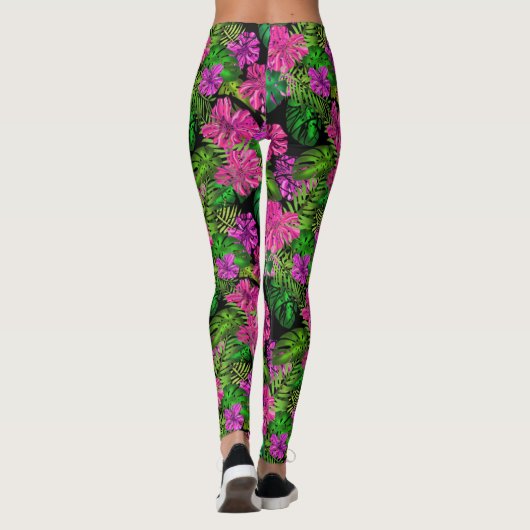 Tropische bloemen en planten op zwart leggings (Achterkant)